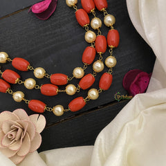 Vriksham Exclusive 3 Layer Coral & Off White Beaded Mala-G17005