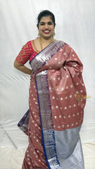 Vriksham Dusty Rose Color With Silver Zari Palakku Border Kanchi Silk Saree-VS4745