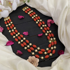 Vriksham Exclusive 3 Layer Coral & Off White Beaded Mala-G17005