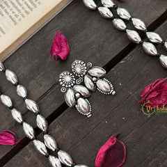 Vriksham Oxidized Silver Double Layer Beaded Long Dolki Neckpiece-S974