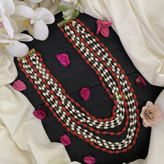 Vriksham Exquisite Layered Coral & White Beaded Mala-G17015