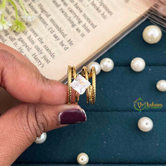 Vriksham Geometric Princess-Cut Triple Row Statement Anti Tarnish Finger Ring- G21953