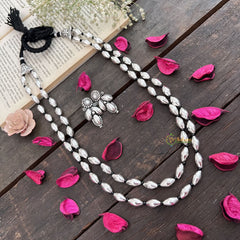 Vriksham Oxidized Silver Double Layer Beaded Long Dolki Neckpiece-S974