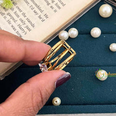 Vriksham Geometric Princess-Cut Triple Row Statement Anti Tarnish Finger Ring- G21953