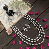 Vriksham Oxidized Silver Triple Layer Beaded Long Dolki Neckpiece-S975