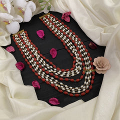 Vriksham Exquisite Layered Coral & White Beaded Mala-G17015