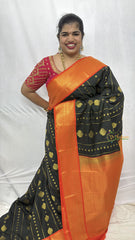 Vriksham Radiant Black With Gold Butta & Veldhaari Zari Border Kanchi Silk Saree-VS4768
