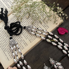 Vriksham Oxidized Silver Triple Layer Beaded Long Dolki Neckpiece-S975