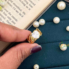 Vriksham Bold Curb Chain Ring with Brilliant Round Crystal Anti Tarnish Finger Ring- G21951