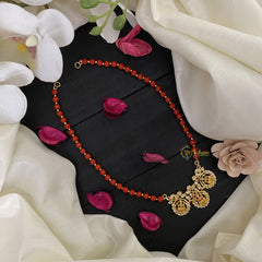 Vriksham Gold Look Alike AD stone Lakshmi Pendant Coral Bead Mala-G17007