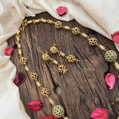 Vriksham Elegant Antique Gold Ball With Green Emerald Circle Beaded Neckpiece-G20665