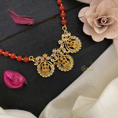 Vriksham Gold Look Alike AD stone Lakshmi Pendant Coral Bead Mala-G17007