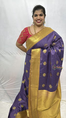 Vriksham Purple Grace Podi kattam With Gold Zari Kanchi Silk Saree-VS4759