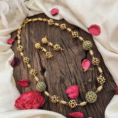 Vriksham Elegant Antique Gold Ball With Green Emerald Circle Beaded Neckpiece-G20665