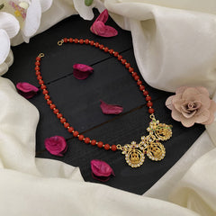 Vriksham Gold Look Alike AD stone Lakshmi Pendant Coral Bead Mala-G17007