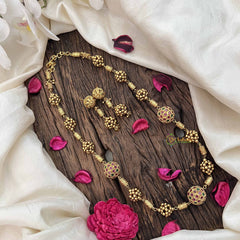 Vriksham Elegant Antique Gold Ball With Green Emerald & Red Ruby Circle Beaded Neckpiece-G20666