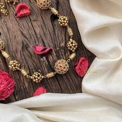 Vriksham Elegant Antique Gold Ball With Green Emerald & Red Ruby Circle Beaded Neckpiece-G20666