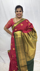 Vriksham Rich Red Podi kattam With Gold Zari Kanchi Silk Saree-VS4760