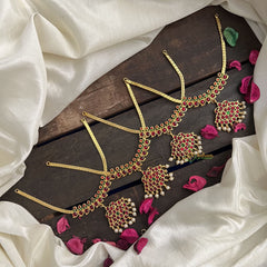 Vriksham Imitation Mango Designs Attgai Kemp Stone Necklace Return Gift-Pearl-RG202