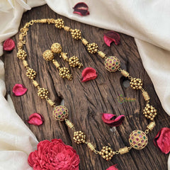 Vriksham Elegant Antique Gold Ball With Green Emerald & Red Ruby Circle Beaded Neckpiece-G20666