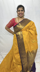 Vriksham Antique Yellow With Purple Copper Zari Vangi Kanchi Silk Saree-VS4762