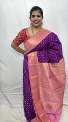 Vriksham Royal Purple Laksham Butta With Soft Peach Zari Border Kanchi Silk Saree-VS4742