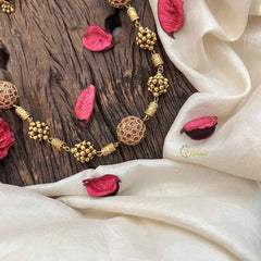 Vriksham Elegant Antique Gold Ball With Red Ruby Circle Beaded Neckpiece-G20664