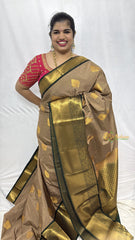 Vriksham Brown Veldhaari With Green Gold Zari Border Vairaoosi Kanchi Silk Saree-VS4766