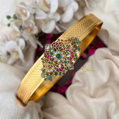 Vriksham Floral Design Pendant With Plain Hipbelt-Aqua Green Bead-G21370