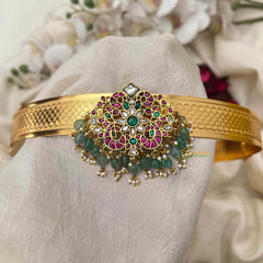 Vriksham Floral Design Pendant With Plain Hipbelt-Aqua Green Bead-G21370