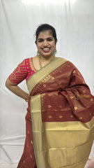 Vriksham Traditional Maroon Podi kattam With Gold Zari Kanchi Silk Saree-VS4757
