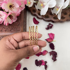 Vriksham Gold Look Alike Daily Wear Wave Design Thin Set Four Bangles-G18026