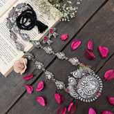 Vriksham Radha Krishna Detailing Oxidized Silver With Black Thread Neckpiece-S982
