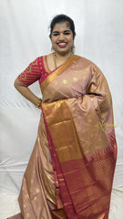 Vriksham Blush Pink Drape Podi kattam With Copper Zari Vangi Kanchi Silk Saree-VS4761