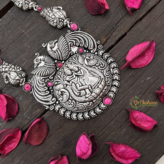 Vriksham Radha Krishna Detailing Oxidized Silver With Black Thread Neckpiece-S982