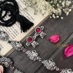 Vriksham Radha Krishna Detailing Oxidized Silver With Black Thread Neckpiece-S982