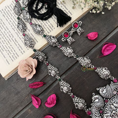 Vriksham Radha Krishna Detailing Oxidized Silver With Black Thread Neckpiece-S982