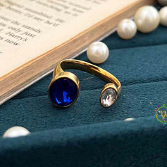 Vriksham Asymmetric Oval Blue & White Crystal Open-Band Ring Anti Tarnish Finger Ring- G21957