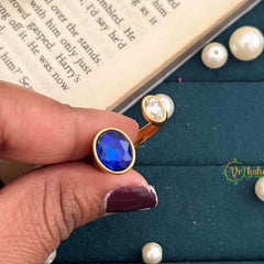 Vriksham Asymmetric Oval Blue & White Crystal Open-Band Ring Anti Tarnish Finger Ring- G21957
