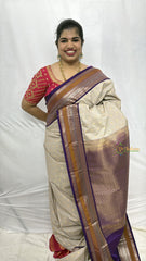 Vriksham Beige Elegance With Purple Kanchi Silk Saree-VS4758