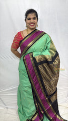 Vriksham Elegant Mint Green With Wine Dual Tone Zari Border Kanchi Silk Saree-VS4787