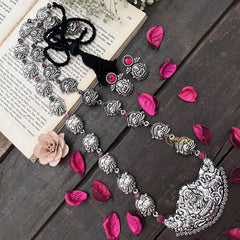 Vriksham Lakshmi Temple Oxidized Silver With Black Thread Neckpiece-S984