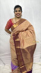Vriksham Pastel Peach With Veldhaari Maroon Border Kanchi Silk Saree-VS4775