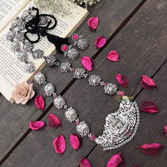 Vriksham Lakshmi Temple Oxidized Silver With Black Thread Neckpiece-S984