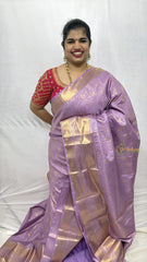 Vriksham Lavender Silk Podi kattam With Subtle Peach Copper Vangi Kanchi Silk Saree-VS4763