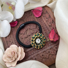 Vriksham Floral Tilak Shape Pendant Rubber Band-Green-H1048