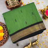 Vriksham Parrot Green & Black Border With Butta Design Kalyani Cotton Saree-VS4961