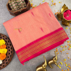 Vriksham Pastel Pink & Pink Border With Butta Design Kalyani Cotton Saree-VS4955