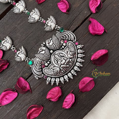 Vriksham Ganesha Pendant & Leaf Motif Chain Oxidized Silver With Black Thread Neckpiece-S986