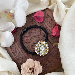 Vriksham Floral Tilak Shape Pendant Rubber Band-White-H1052